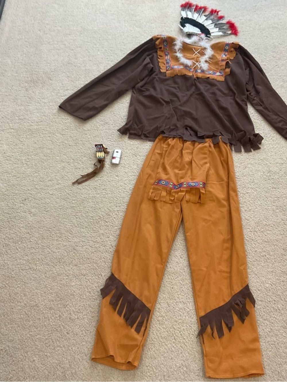 Men's Brown and Tan Straight-Leg Costume Pants and Top